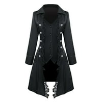 Zimski plišani kaput za žene, modni Srednjovjekovni jednobojni troredni kaput s dugim rukavima u crnoj boji