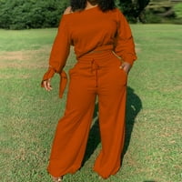 Ženski Setovi za vježbanje u stilu odjeće u boji, jednobojni jesenski crop topovi s dugim rukavima, hlače s elastičnim