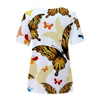 Ženske majice, ženska modna ležerna bluza s okruglim vratom i kratkim rukavima s printom leptira, bijela