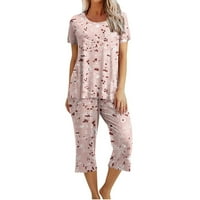 Ženska pidžama spavaćica s dva printa, Okrugli vrat, Kratki rukav i Hlače, Kompleti za slobodno vrijeme, pidžama