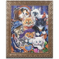 Zaštitni znak likovna umjetnost 'mačići u ormaru' platno umjetnost Jenny Newland, zlatni ukrašeni okvir