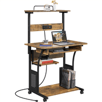 Računalni stol s PUNJAČKOM stanicom i policom za pisač za kućni ured, rustikalno smeđa