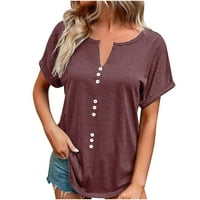 Ljetne košulje za žene gumb Notch V-Neck majica obična fit odjeća za djevojčice čvrste boje za ispis Ugodne ležerne