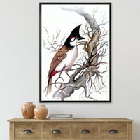DesignArt 'drevna lijepa ptica na grani' tradicionalno uokvireno platno zidne umjetničke tisak