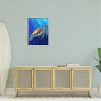 Stupell Industries Morska kornjača Slivanje duboko plavog oceana pod vodom uokvirenom zidnom umjetnošću, 30, dizajn