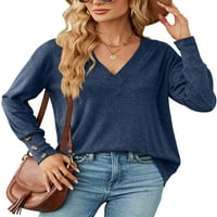 Ženska majica s dugim rukavima, jednobojna majica s dugim rukavima, široka ležerna odjeća, vrhovi s izrezom u