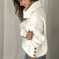 Jesenski džemperi za žene Pleteni džemper s visokim vratom pulover s dugim rukavima na kopčanje jednobojni topli