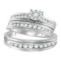 Zaručnički prsten od bijelog zlata od 14 karata s okruglim raspršenim dijamantima koji odgovaraju svadbenom kompletu