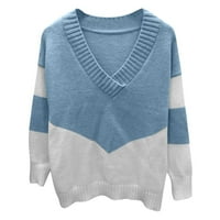 Ženski vrhovi klasični džemper od pletenog pletiva s izrezom u obliku slova U i dugim rukavima u boji, bluza od