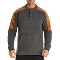 Bluze za muškarce Muška ležerna modna jesensko-zimska topla bluza od flisa s džepovima u tamno sivoj boji