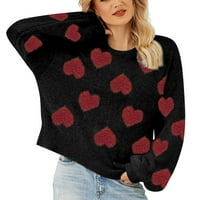 Ženski džemper s okruglim vratom za Valentinovo pleteni džemper sa slatkim ljubavnim uzorkom mekani i glatki lijepi