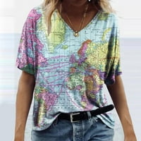 Ženske bluze Ženska Moda Plus size novost s printom zemlje u obliku slova U izrez labava Majica kratkih rukava