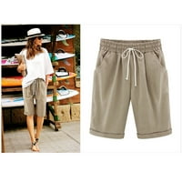 + Kratke hlače visokog struka do koljena ženske ljetne jednobojne pamučne i lanene hlače Plus size casual hlače