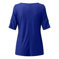 Ženske majice labave fit v vrat prugaste kratke rukave blok -gornji vrhovi