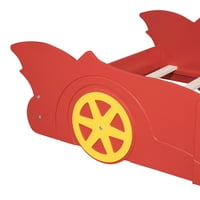 Aukfa Twin Size trkački automobil, krevet od drva s kotačima, crveno