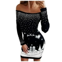 Žene Fashion Casua lchristmas Miješani otisak s ramena Bodycon 'Mini haljine za leđa, xxl