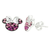 Disney Minnie Mouse Sterling Silver Multi Pink Crystal Stup Naušnice