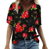 Ženske ljetne cvjetne majice, plus-size, proljetne bluze kratkih rukava i dekoltea u obliku slova u, široke osnovne