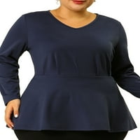 Jedinstvene ponude ženske plus veličine peplum bluza v vrat peplum ruched dugi rukav vrh