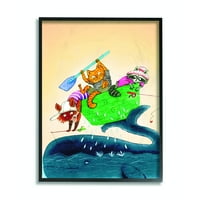 Dječja soba od Stupell Animal Mornari crtani film Zelena žuta dječja vrtića Slikanje uokvirene zidne umjetnosti