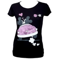 Ženska Crna majica s Mikijem i Minnie Moto Mouse-mala