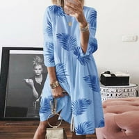 Ljetne haljine za žene dugi koljena dužine koljena okrugli dekolte a-line tiskane plave 4xl
