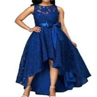 ;/ Ženska ljuljačka haljina od čipke dugih rukava s okruglim vratom, večernje koktel haljine s remenom, plava;