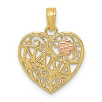 Nakit od dvobojnog zlata od 14 karata s poliranim privjeskom od cvijeta u obliku srca u obliku srca
