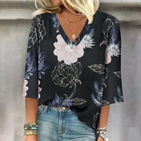 Ženska modna labava ležerna majica s izrezom i printom u obliku slova H. sedmi rukav preveliki vrhovi majica za