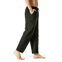 Muške pamučne lanene hlače s elastičnim pojasom na vezanje Ležerne hlače ravne hlače sportske hlače hlače