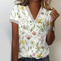 Odjevne bluze za žene, tunika s izrezom u obliku slova u, ljetne majice s cvjetnim printom i kratkim rukavima,