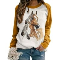 Sniženi ženski modni puloveri s okruglim vratom s dugim rukavima široke Ležerne bluze s konjskim printom majice