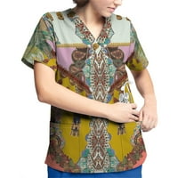 Majice s kratkim rukavima, Ženska ljetna radna odjeća s printom, majice s izrezom u obliku slova B, bluza s džepovima
