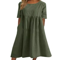 Ženska Midi haljina s okruglim vratom, ljuljačke haljine, jednobojni kaftan, vojnička Zelena plaža, 3 inča