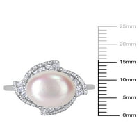 Miabella slatkovodna kultivirana biser i 1- karat T.G.W. Kubični cirkonij sterling srebrni zaručnički prsten
