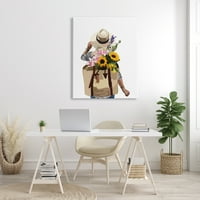 Stupell Industries Woman s cvjetnim ruksakom koji nosi raznoliki procvat suncokreta grafičke umjetničke galerije
