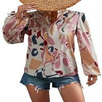 Avamo Ladies bluza v majice za vrat dugi rukavi rade labava košulja s tunikom casual cvjetna ružičasta m