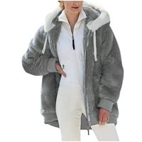 Ženska zimska topla labava topla Mekana vanjska jakna s debelim patentnim zatvaračem s kapuljačom plus veličine
