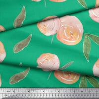 Široka paleta tkanina za šivanje od zelenog pamučnog poplina u obliku listova i cvijeta breskve u akvarelu