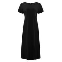 Udobne haljine za žene kratkih rukava, jednobojna večernja Ženska ljetna haljina dužine gležnja, Crna, 5 inča