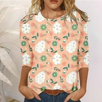 Vrhovi za žene modni trend tri četvrtine rukava tiskani crtić uskršnji zeko majica majice beige xl