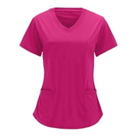 Cuoff bluze za žene modno radna odjeća s kratkim rukavima s džepovima s džepovima Čvrsta boja ženske vrhove vruće