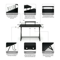 Kolekcija 55 stol za igranje računala, polica za monitor 35, baza u obliku slova a, crna crna