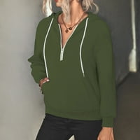 Ženski casual jednobojni pulover s patentnim zatvaračem s dugim rukavima, gornji dio s kapuljačom s džepom, Ženska
