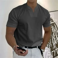 Muške košulje Muška ležerna jednobojna Muška poslovna majica za fitness s izrezom u obliku slova U i kratkim rukavima
