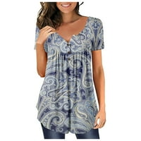 Ženske ljetne majice s kratkim rukavima Plus Size za slobodno vrijeme Ženske košulje s cvjetnim printom u plavoj