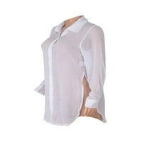 Ženska bluza, košulje s bočnim prorezima, šifonski vrhovi, elegantna košulja od tunike, labava uredska bijela