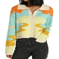 Ženski džemper s izrezom i dugim rukavima u obliku slova u, mekani pleteni kardigan, džemper na kopčanje, Slatki