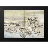 Hokusai crni moderni uokvireni muzejski umjetnički tisak pod nazivom - Krajolik proljeće i ljeto
