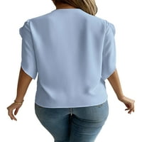 SANVIGLOR WAMIJE SOLJIŠKA V vrat Šifonski vrhovi Čvrsta boja Tunic Bluza Elegantna majica Ljetna majica svijetloplava